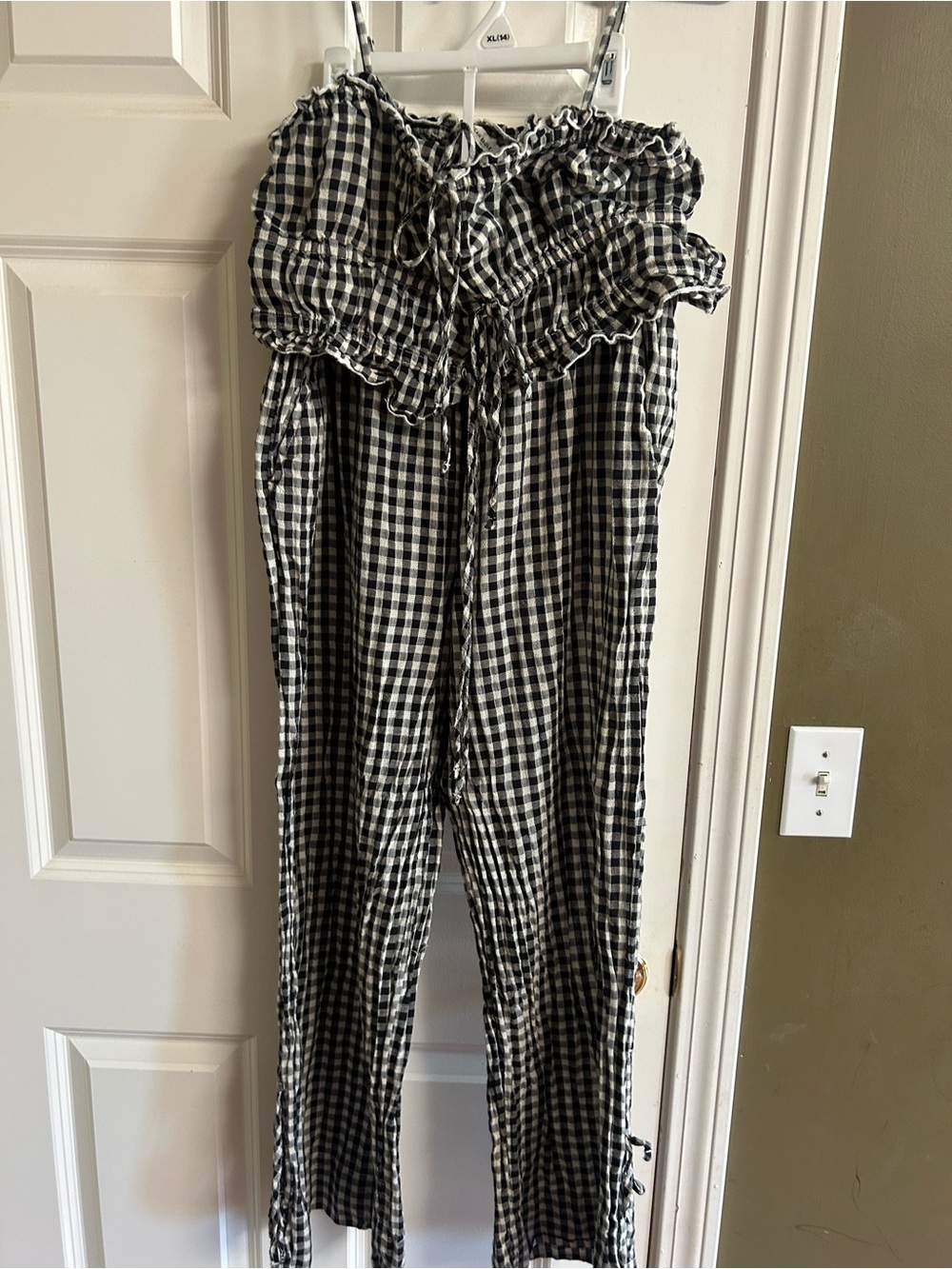 American Eagle Outfitters Black & White Gingham Strapless Jumpsuit